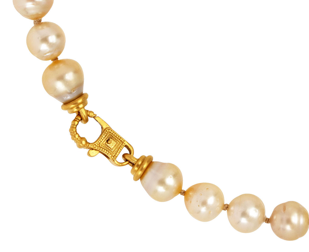 Prounis Golden South Sea Pearl Strand with Large Fibula Clasp Clasp Close Up