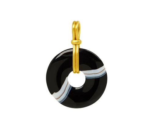 Large Black Agate Discus Pendant ONLY
