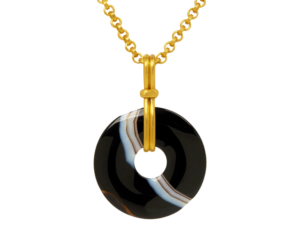 Large Black Agate Discus Pendant ONLY