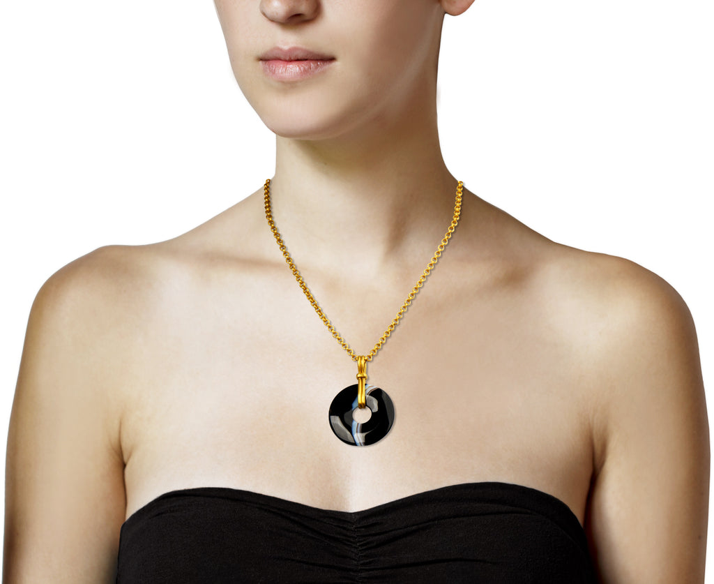 Large Black Agate Discus Pendant ONLY