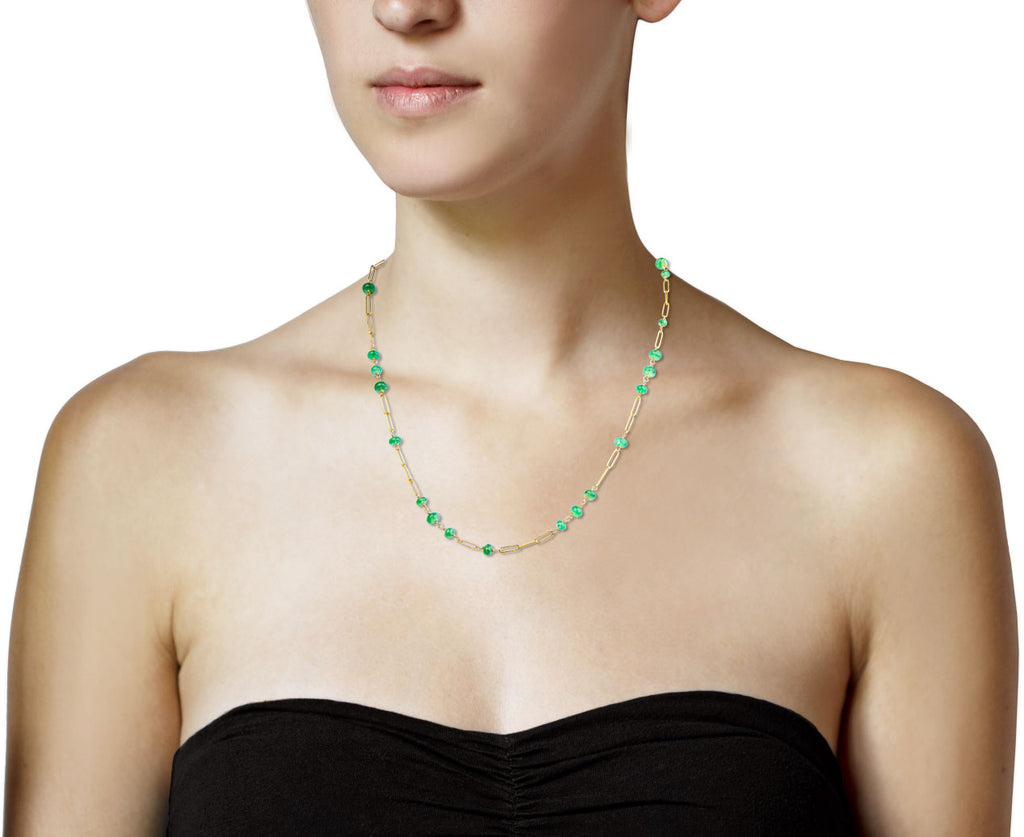 Tsavorite Beads and Handmade Links Necklace