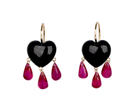 Rachel Quinn Black Onyx and Ruby Bleeding Heart Earrings