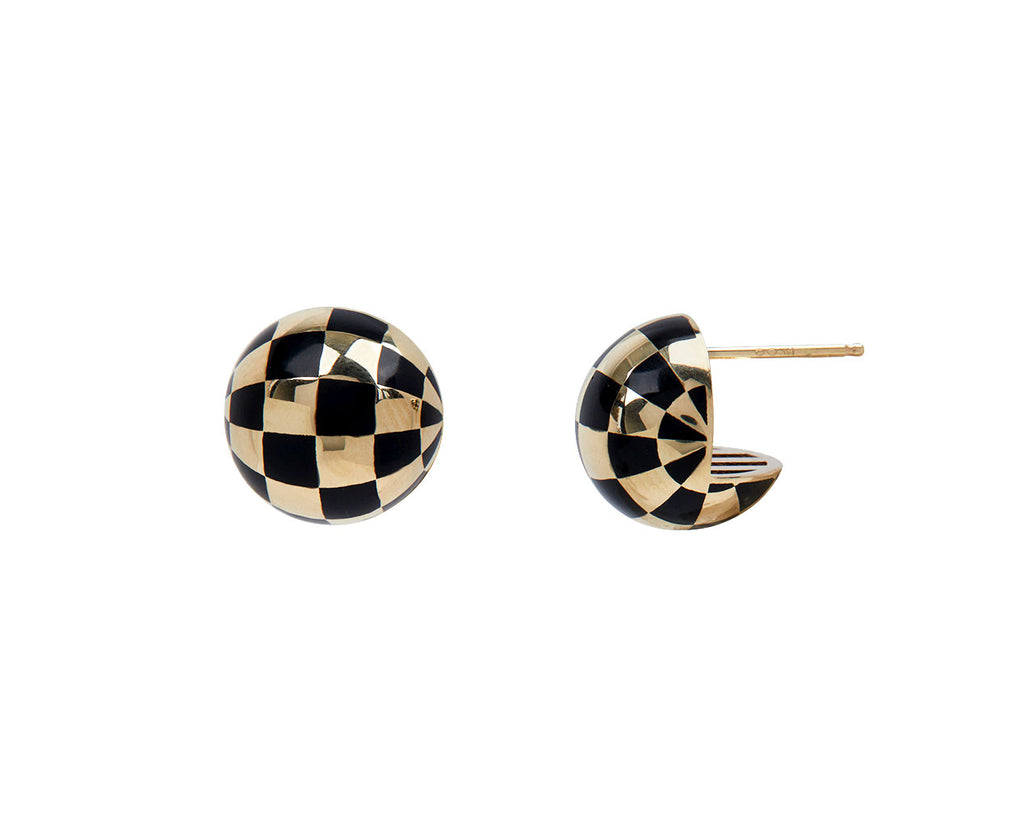 Rachel Quinn Checkered Ball Button Earrings - Side View