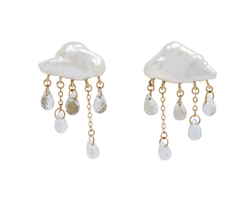Rachel Quinn Keshi Pearl and White Topaz Monsoon Stud Earrings