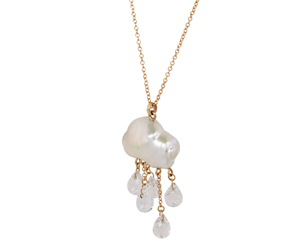Rachel Quinn White Keshi Pearl Moonstone Pendant Necklace Side View