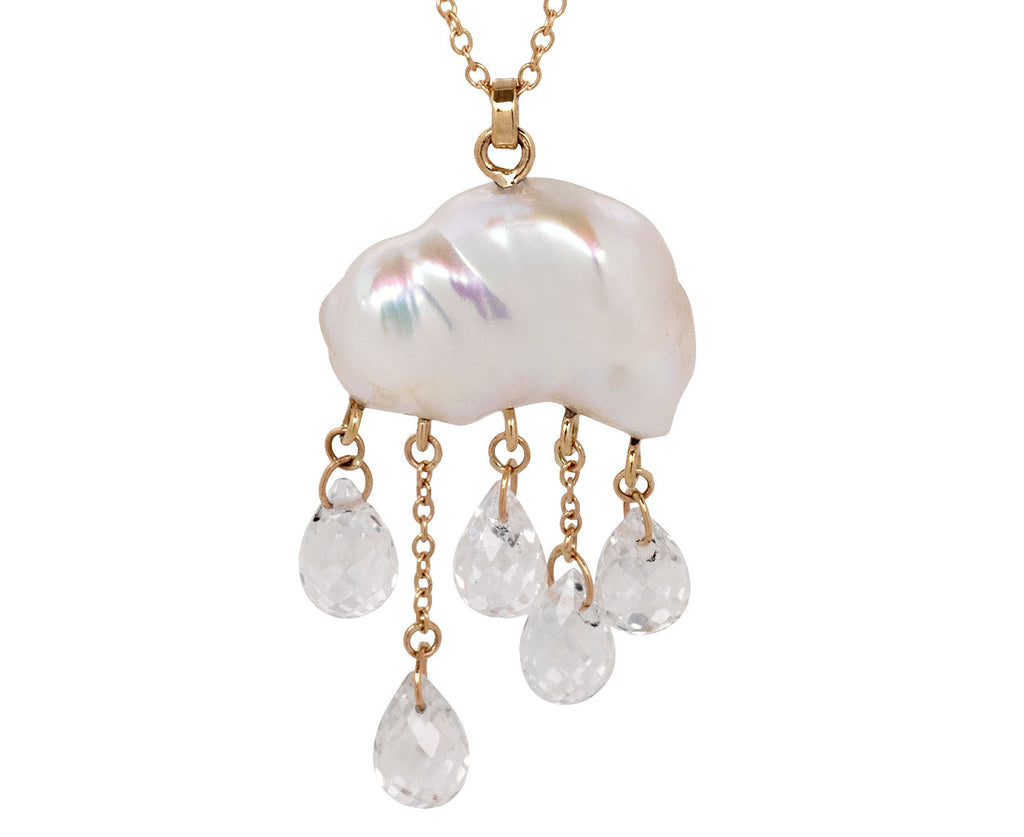 Rachel Quinn White Keshi Pearl Moonstone Pendant Necklace Close Up