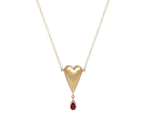 Rachel Quinn Ruby Heart Drop Necklace
