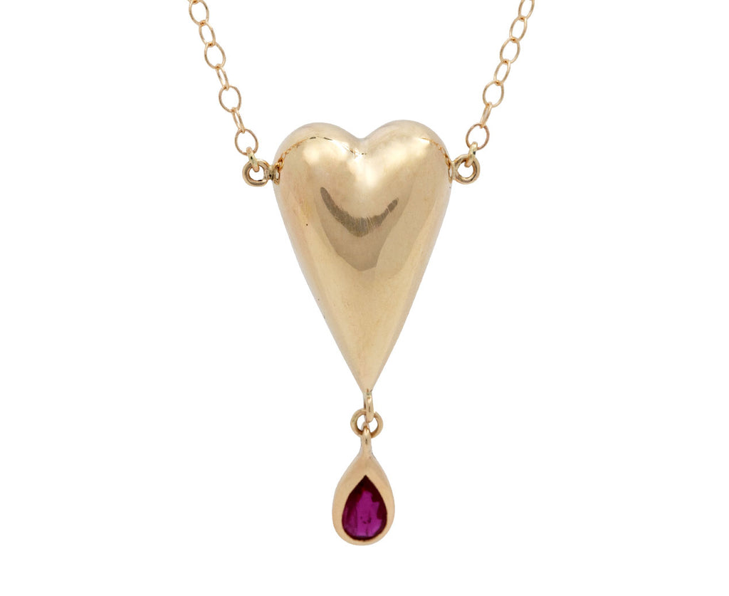 Rachel Quinn Ruby Heart Drop Necklace - Closeup