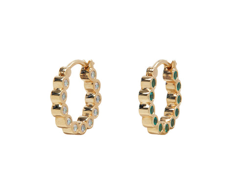 Emerald and Diamond Bubble Hoop Earrings