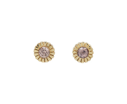 Peach Sapphire Heirloom Bezel Stud Earrings