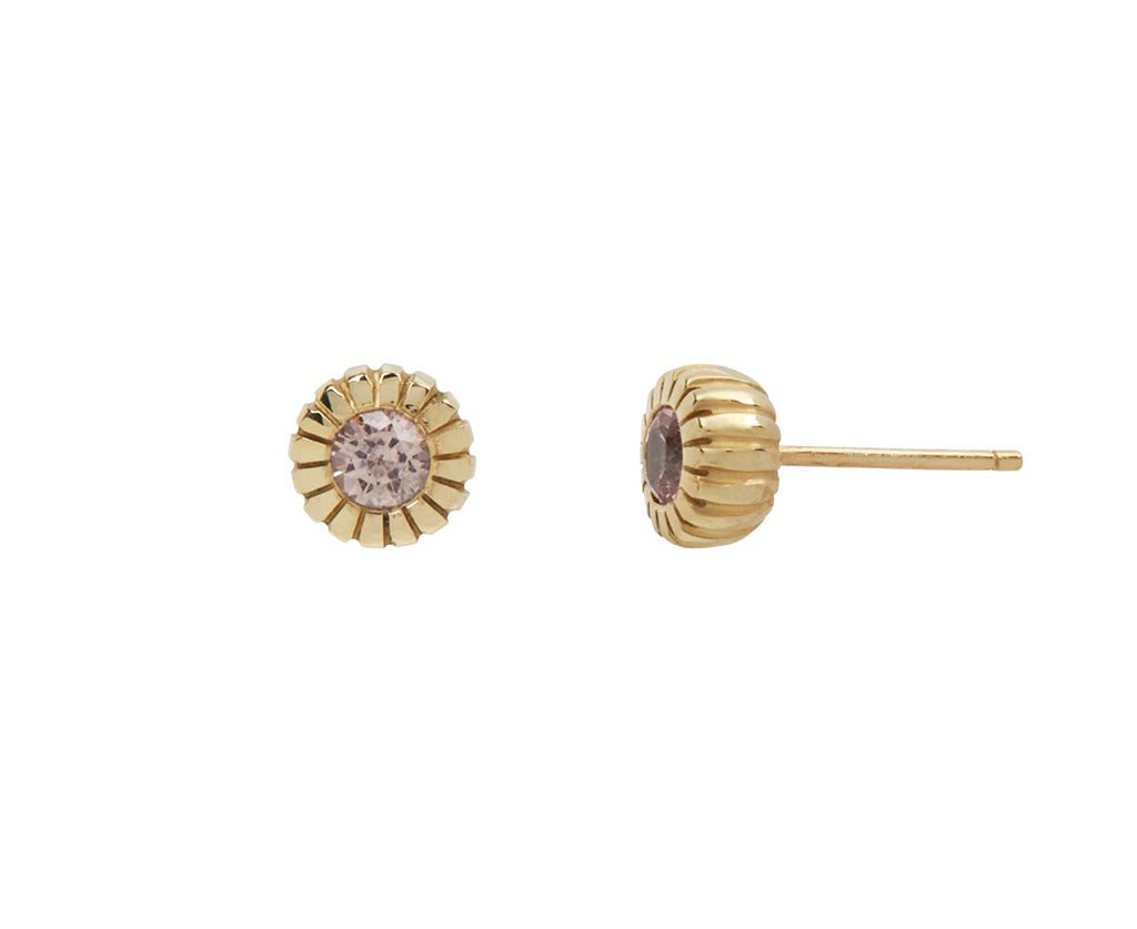 Peach Sapphire Heirloom Bezel Stud Earrings