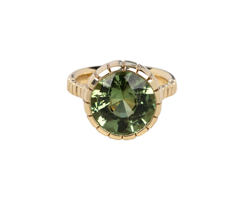 Round Mint Green Tourmaline Heirloom Bezel Ring