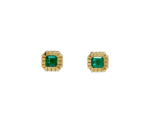 Emerald Cut Emeralds Heirloom Bezel Stud Earrings