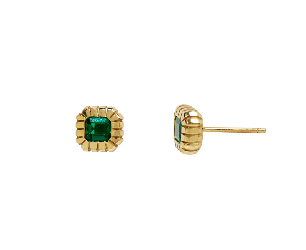 Emerald Cut Emeralds Heirloom Bezel Stud Earrings
