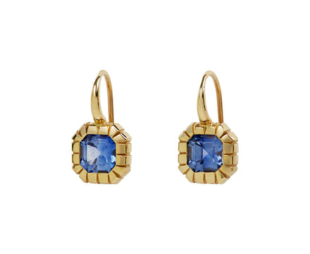 Asscher Blue Sapphire Heirloom Bezel Earrings