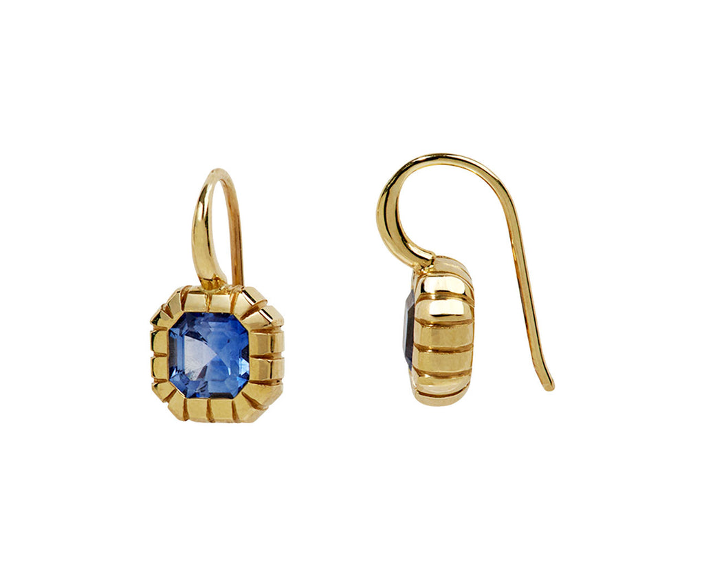 Asscher Blue Sapphire Heirloom Bezel Earrings