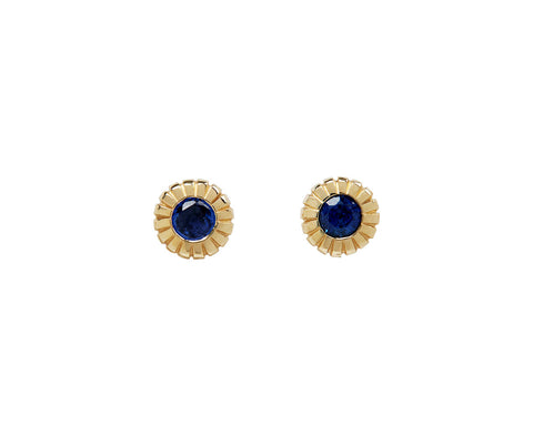 Deep Blue Sapphire Heirloom Bezel Stud Earrings