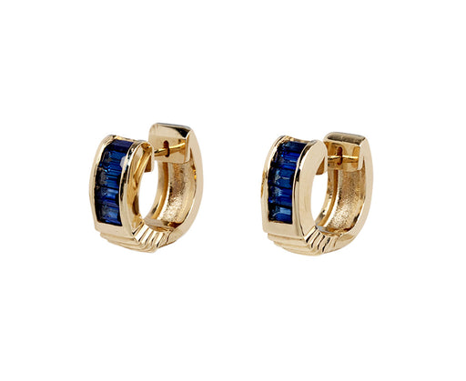 Blue Sapphire Buckle Huggie Earrings