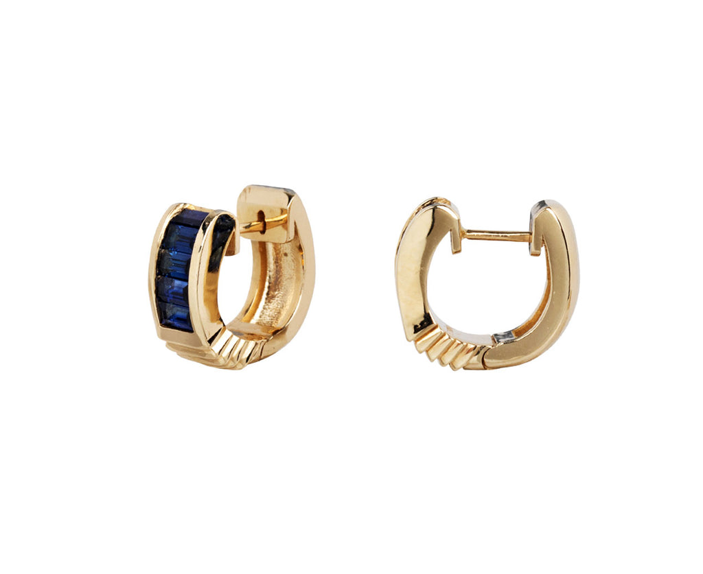 Blue Sapphire Buckle Huggie Earrings
