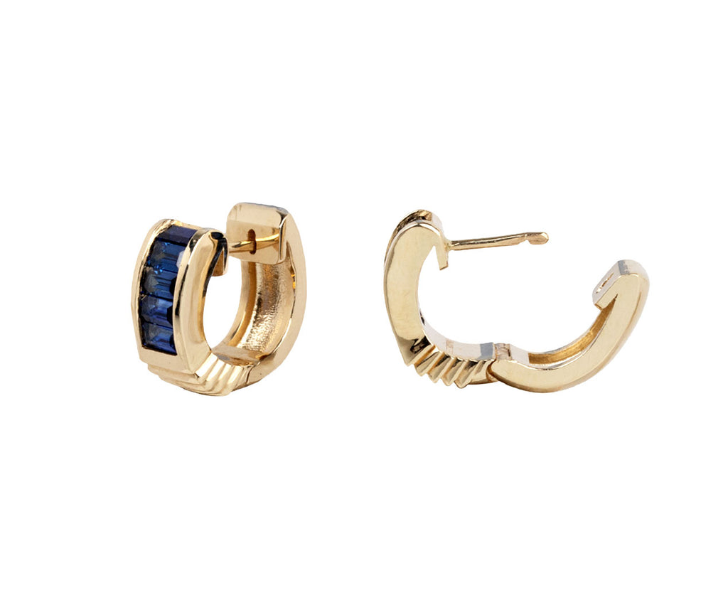 Blue Sapphire Buckle Huggie Earrings