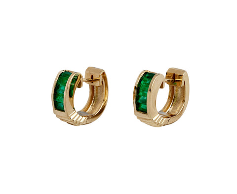 Emerald Buckle Huggie Earrings