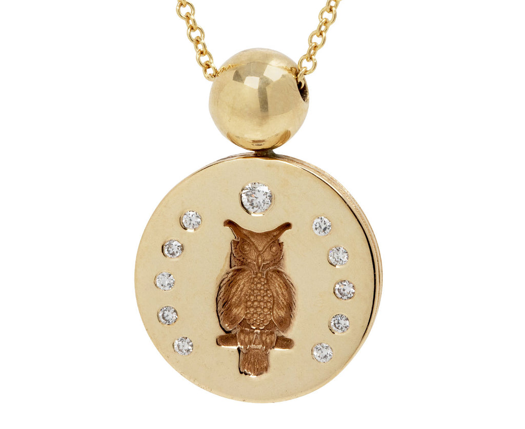 Diamond Owl Fantasy Signet Necklace