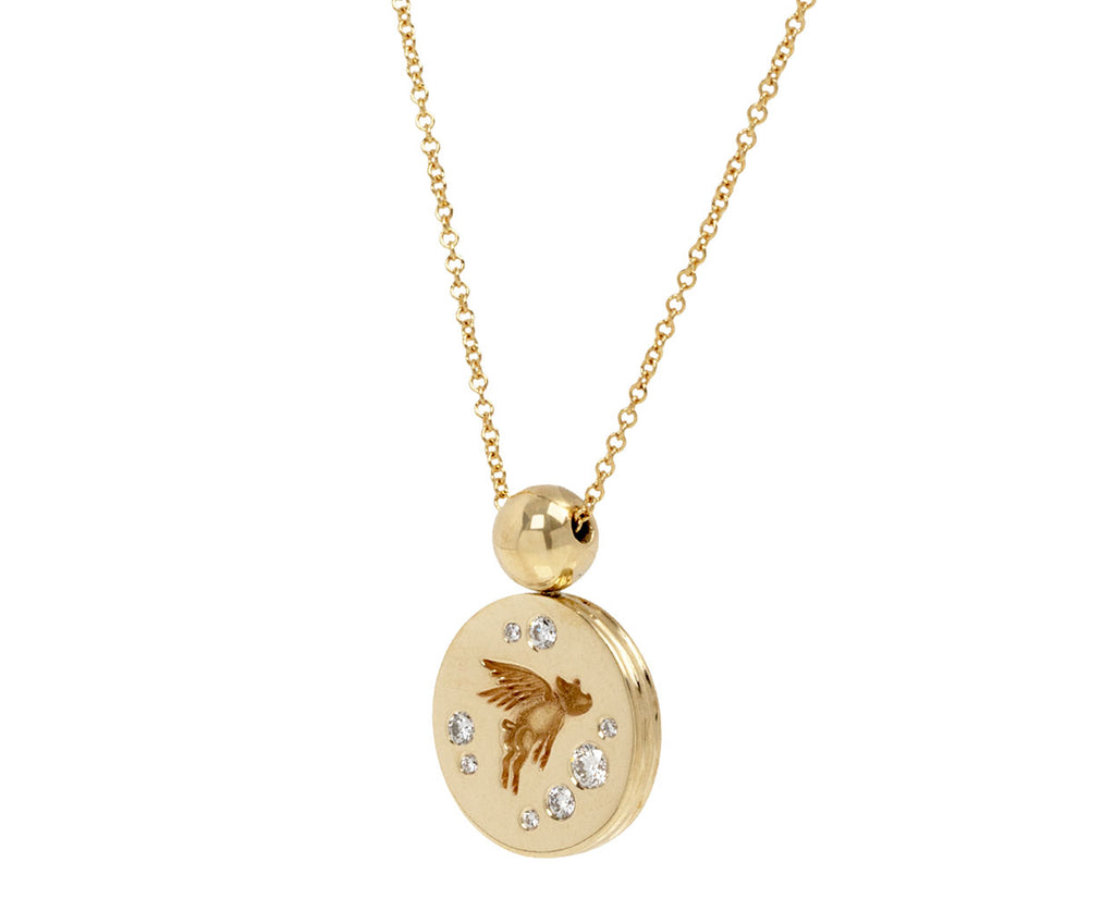 Diamond Flying Pig Fantasy Signet Necklace