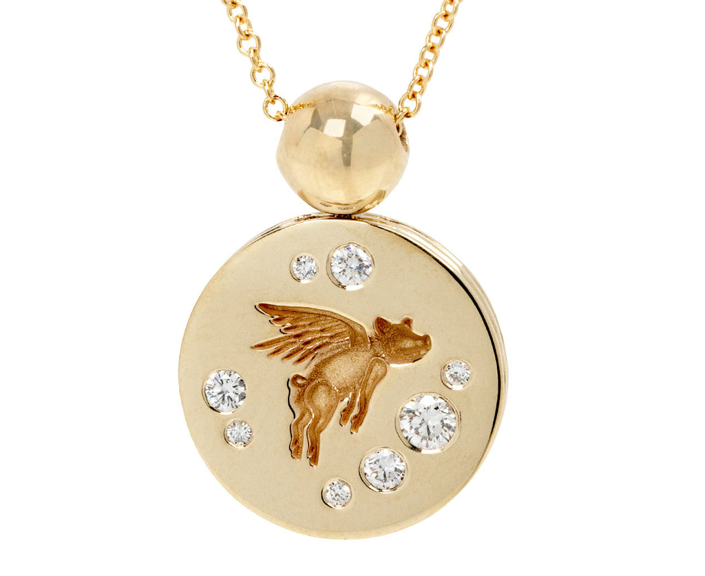 Diamond Flying Pig Fantasy Signet Necklace