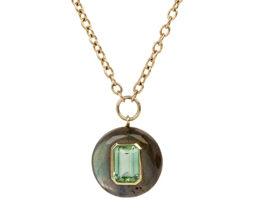 Retrouvai Labradorite and Green Tourmaline Lollipop Pendant Necklace