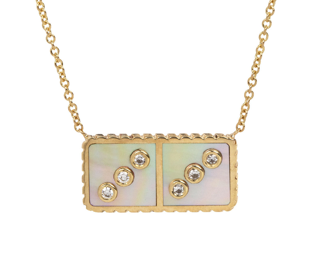 Retrouvai Petite Mother-of-Pearl Domino Pendant Necklace Close Up