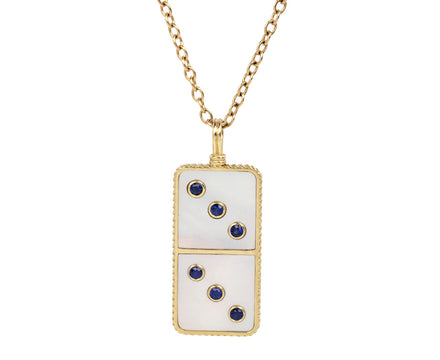 Retrouvai Classic Mother-of-Pearl and Blue Sapphire Domino Pendant Necklace