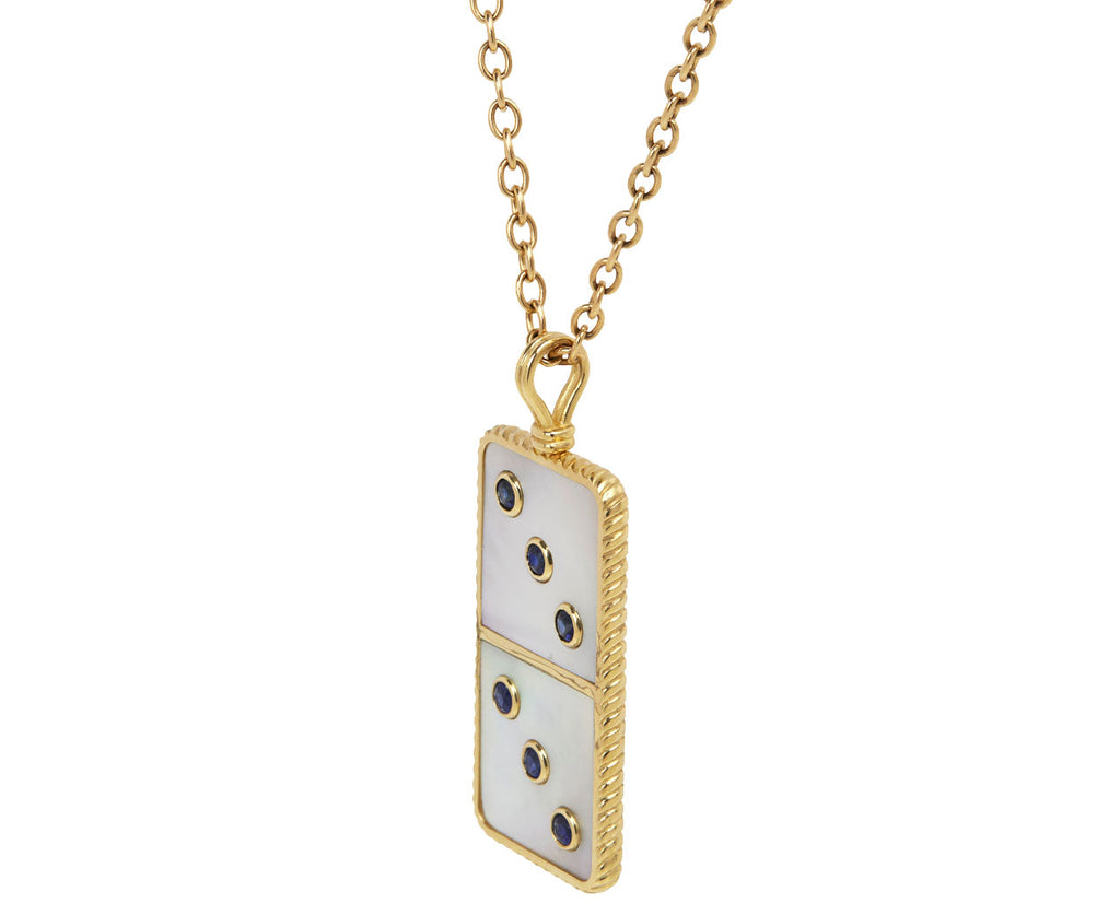 Retrouvai Classic Mother-of-Pearl and Blue Sapphire Domino Pendant Necklace Side View