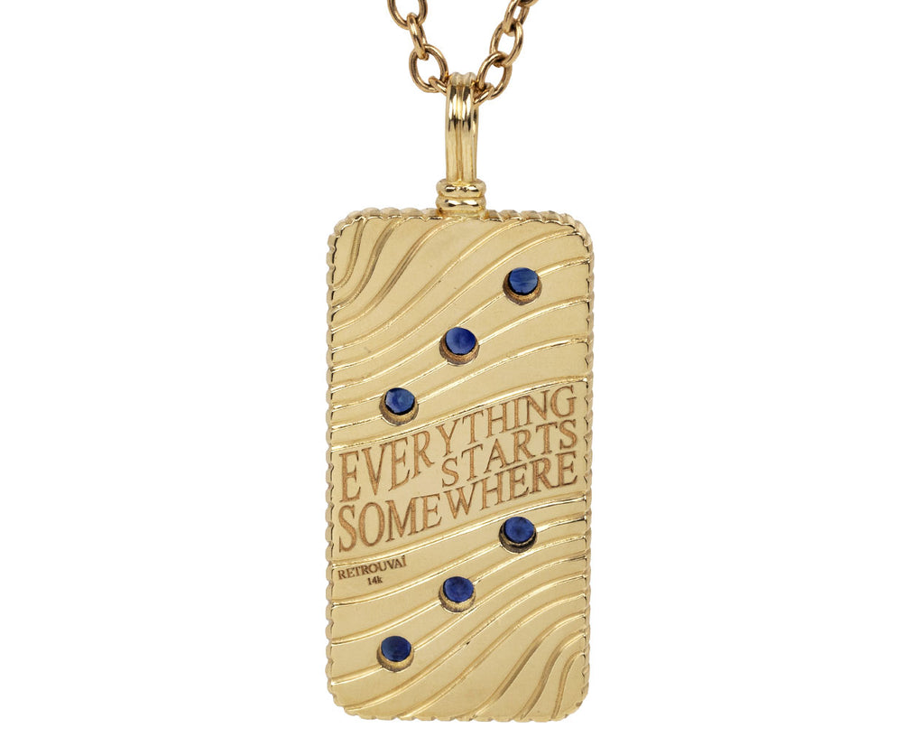 Retrouvai Classic Mother-of-Pearl and Blue Sapphire Domino Pendant Necklace Back