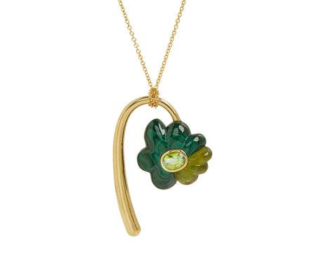 Retrouvai Large Bonded Green Flower Pendant Necklace