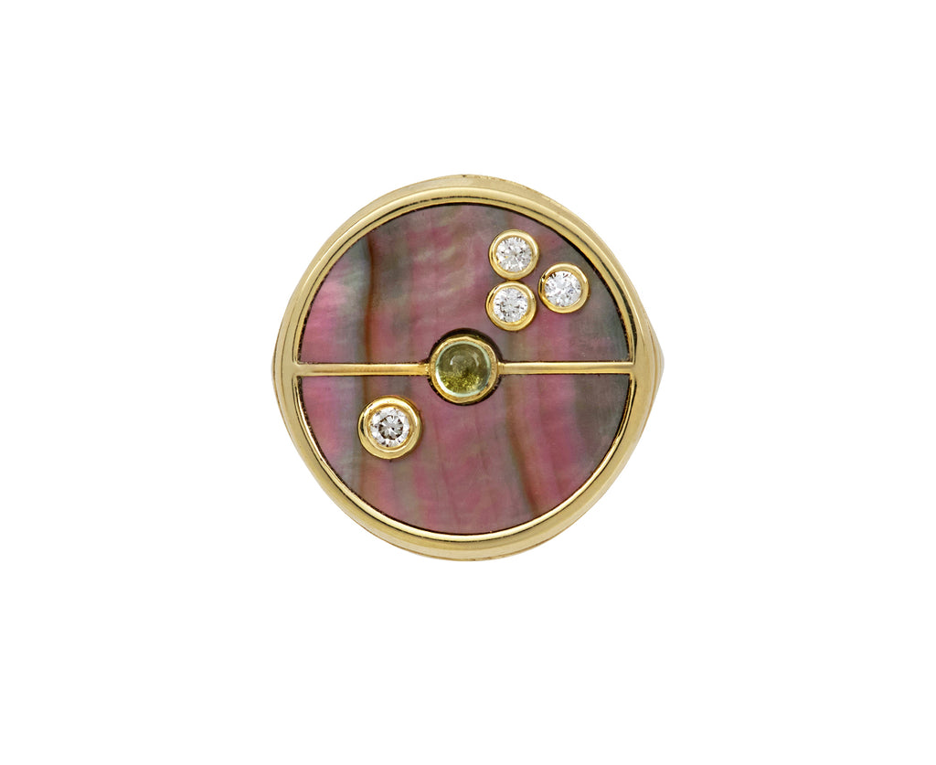 Dark Mother-of-Pearl and Garnet Compass Ring
