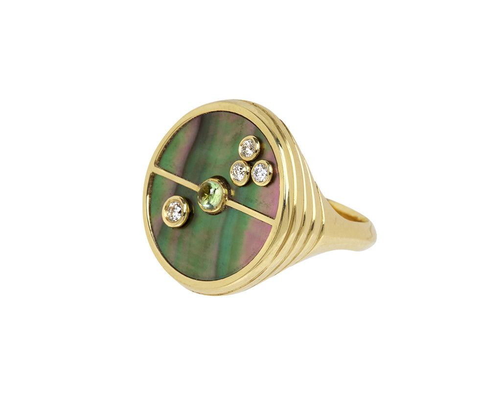 Dark Mother-of-Pearl and Garnet Compass Ring