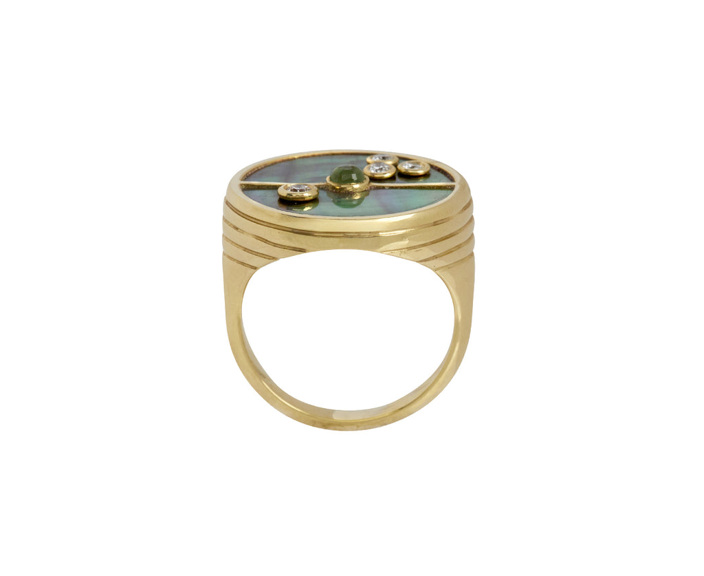 Dark Mother-of-Pearl and Garnet Compass Ring
