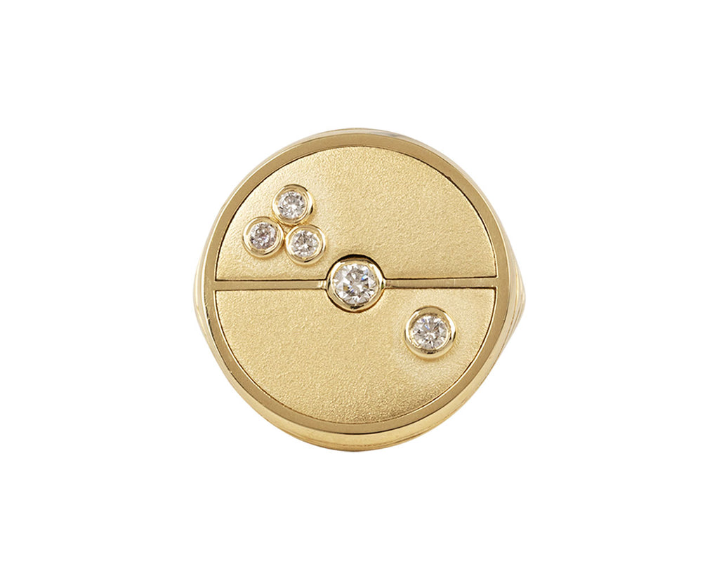 Brush Gold and Diamond Compass Ring