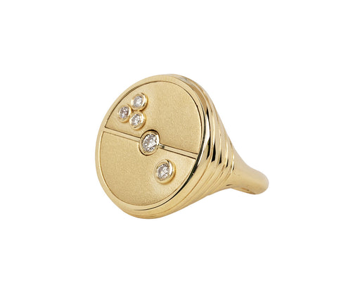 Brush Gold and Diamond Compass Ring