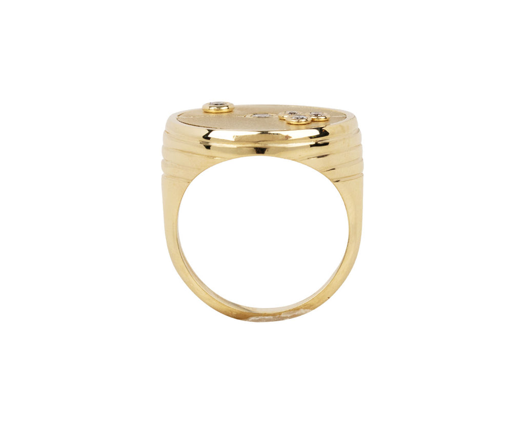 Brush Gold and Diamond Compass Ring