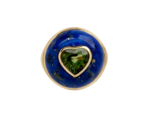 Lapis and Green Tourmaline Heart Small Lollipop Ring