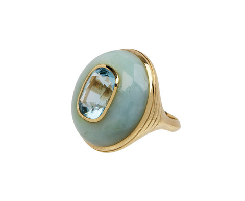 Peruvian Opal and Aquamarine Lollipop Ring