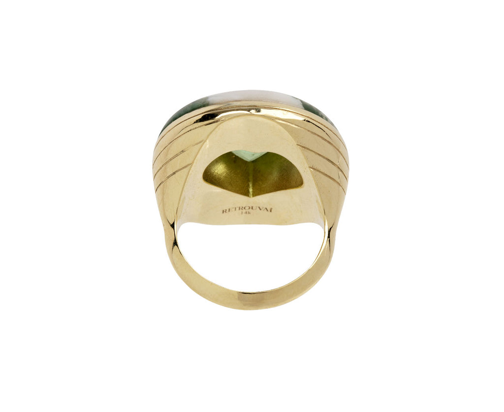 Spotted Green Agate and Green Tourmaline Heart Lollipop Ring