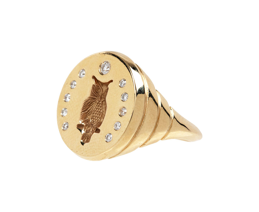 Diamond Owl Fantasy Signet Ring