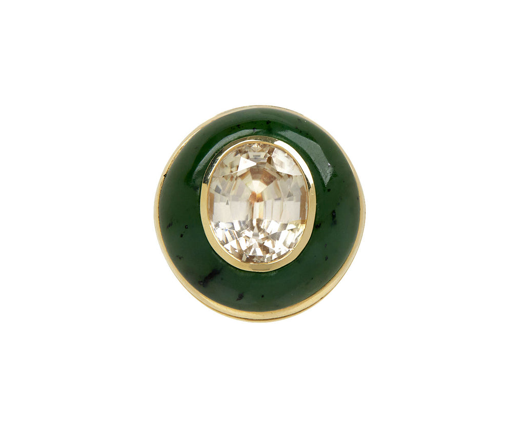 Nephrite Jade and White Zircon Lollipop Ring