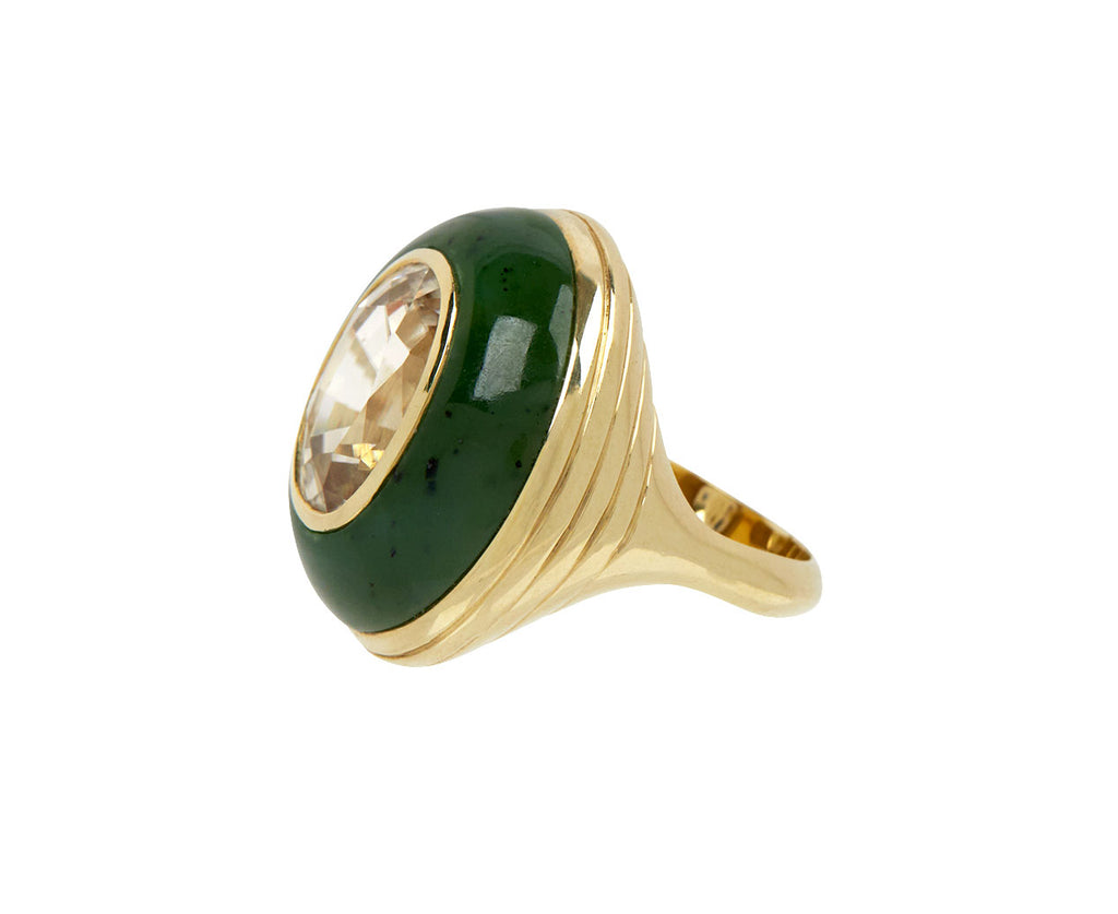Nephrite Jade and White Zircon Lollipop Ring