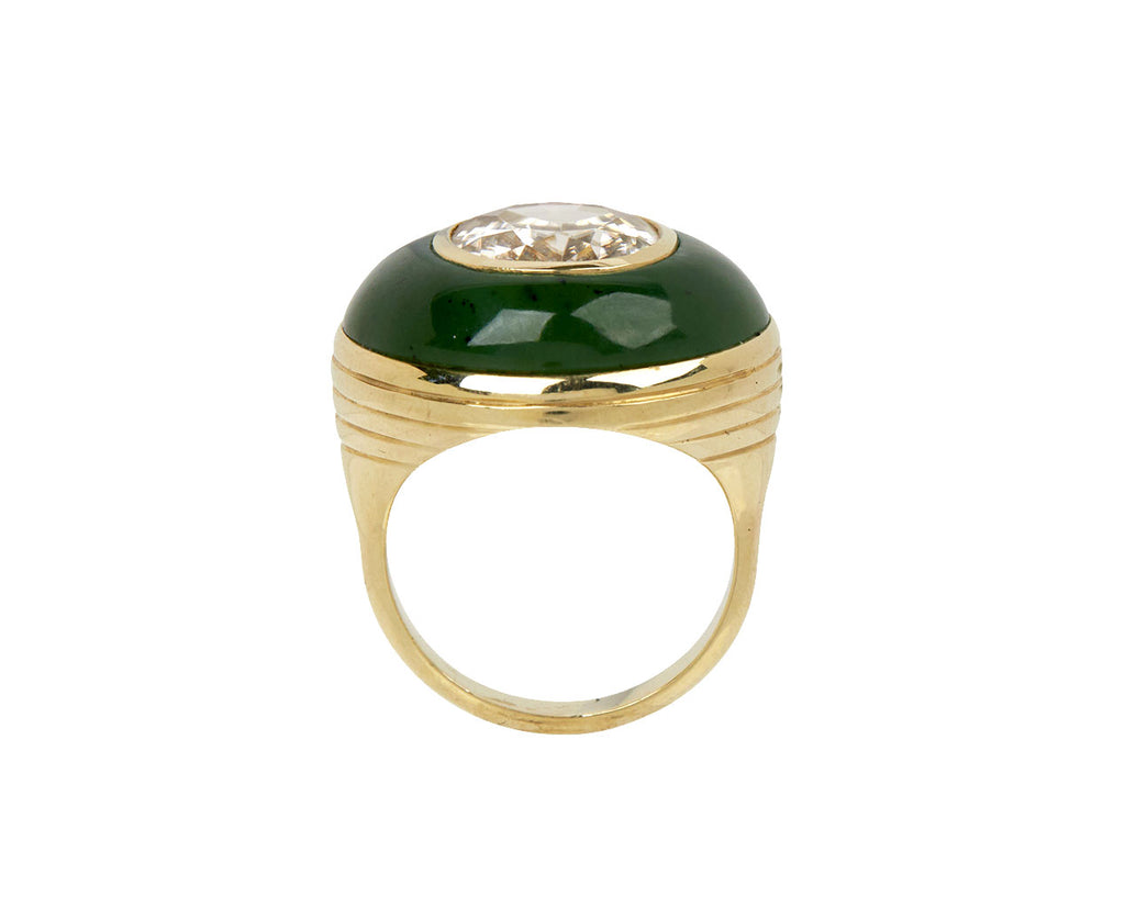 Nephrite Jade and White Zircon Lollipop Ring