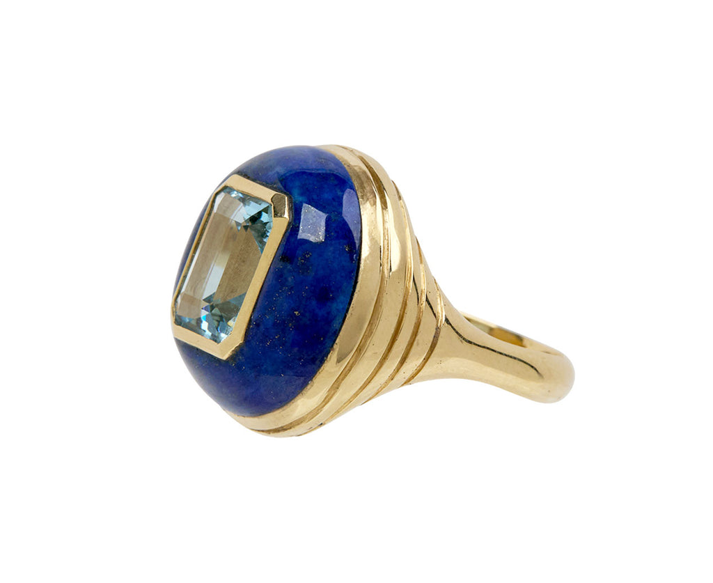 Aquamarine and Lapis Petite Lollipop Ring