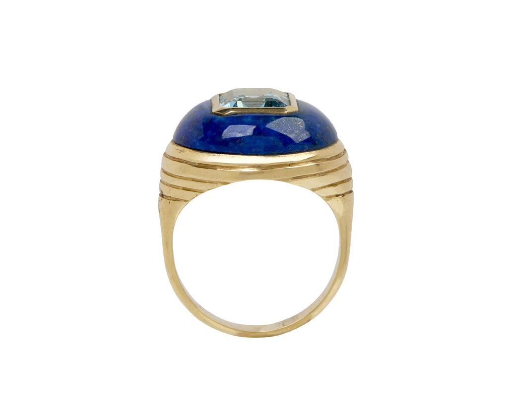 Aquamarine and Lapis Petite Lollipop Ring