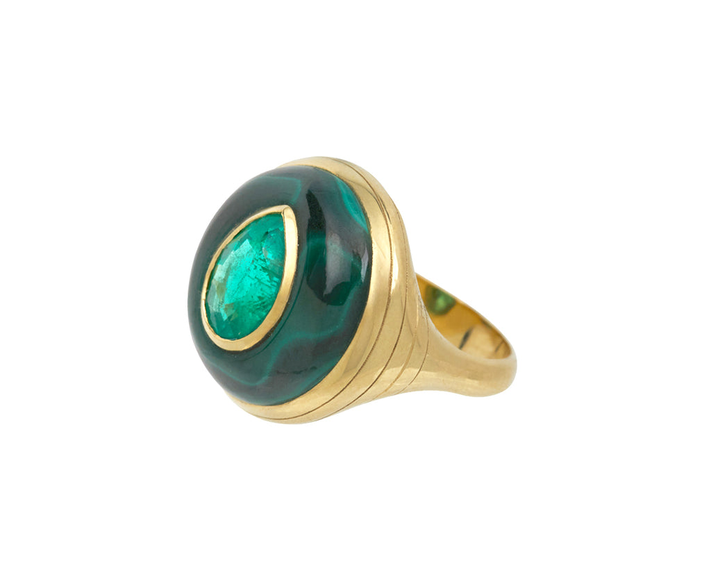 Malachite and Emerald Petite Lollipop Ring